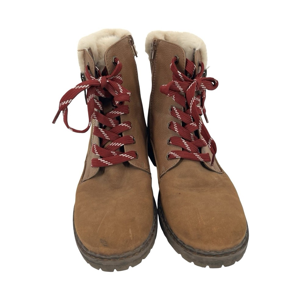 Maurices Parker Womens 8M Tan Faux Fur Lace Up Side Zip Combat Ankle Boots - Picture 6 of 7